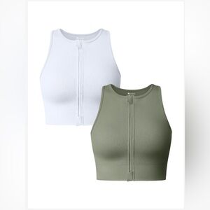 OQQ Women's 2 Piece Tank Tops Ribbed Crew Neck Zip Fashion Basic Stretch